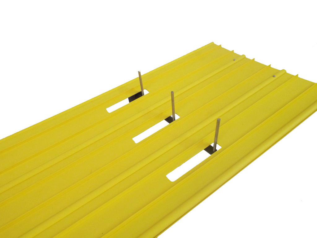 A Derby Magic three-lane pinewood derby track
