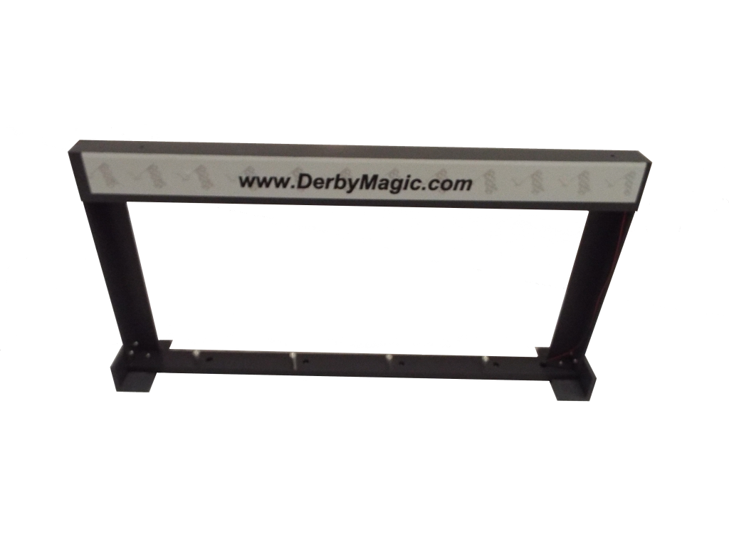 A Derby Magic low-cost pinewood derby finish-line timer frame