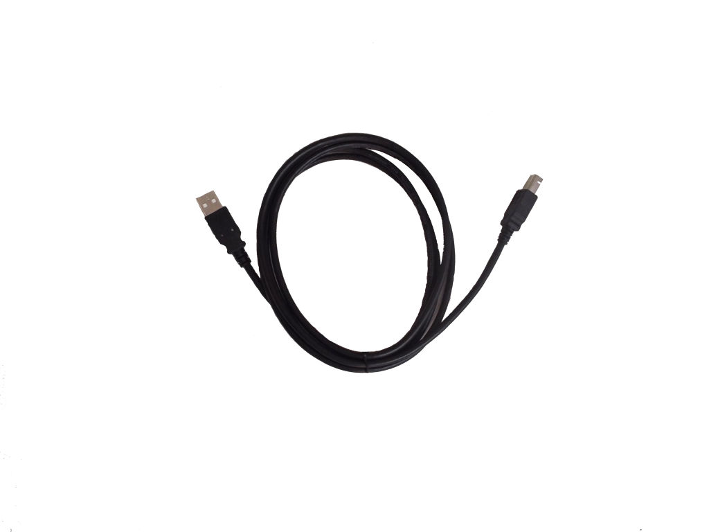 A USB cable that connects a Derby Magic pinewood derby timer to a laptop