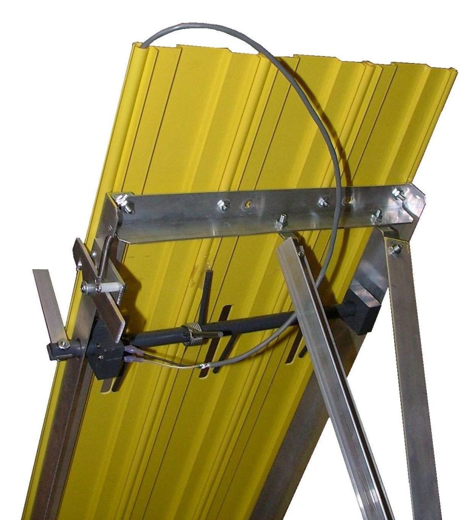A Derby Magic track raised to show the start mechanism and support frame